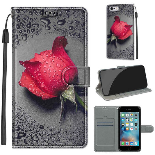 Voltage Colored Drawing Magnetic Clasp Horizontal Flip PU Leather Case with Holder & Card Slots For iPhone 6s / 6(C14 Black Water Drop Rose) - More iPhone Cases by buy2fix | Online Shopping UK | buy2fix