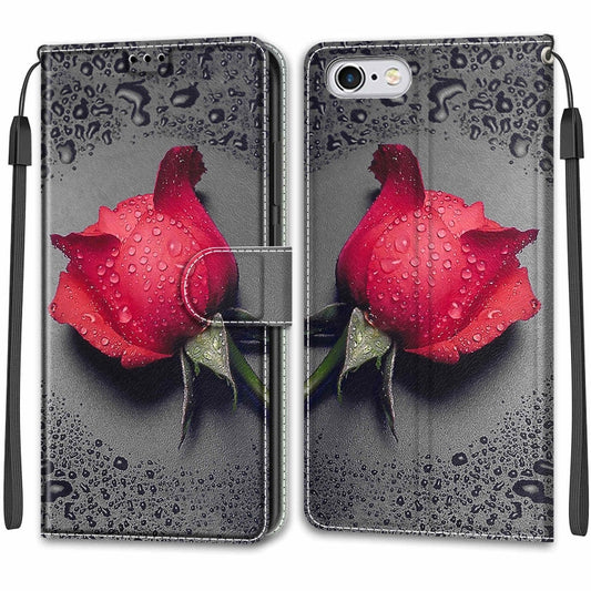 Voltage Colored Drawing Magnetic Clasp Horizontal Flip PU Leather Case with Holder & Card Slots For iPhone 6s / 6(C14 Black Water Drop Rose) - More iPhone Cases by buy2fix | Online Shopping UK | buy2fix