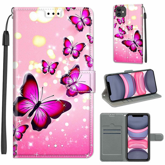 For iPhone 11 Voltage Colored Drawing Magnetic Clasp Horizontal Flip PU Leather Case with Holder & Card Slots (C03 Gradient Pink Flying Butterflies) - iPhone 11 Cases by buy2fix | Online Shopping UK | buy2fix