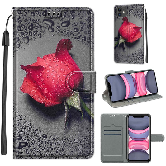For iPhone 11 Voltage Colored Drawing Magnetic Clasp Horizontal Flip PU Leather Case with Holder & Card Slots (C14 Black Water Drop Rose) - iPhone 11 Cases by buy2fix | Online Shopping UK | buy2fix