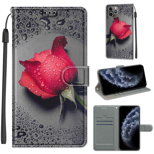 For iPhone 11 Pro Voltage Colored Drawing Magnetic Clasp Horizontal Flip PU Leather Case with Holder & Card Slots (C14 Black Water Drop Rose) - iPhone 11 Pro Cases by buy2fix | Online Shopping UK | buy2fix