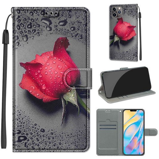 For iPhone 12 Pro Max Voltage Colored Drawing Magnetic Clasp Horizontal Flip PU Leather Case with Holder & Card Slots(C14 Black Water Drop Rose) - iPhone 12 Pro Max Cases by buy2fix | Online Shopping UK | buy2fix