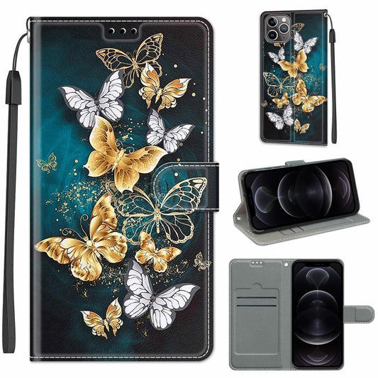 For iPhone 12 / 12 Pro Voltage Colored Drawing Magnetic Clasp Horizontal Flip PU Leather Case with Holder & Card Slots(C20 Gold Silver Flying Butterflies) - iPhone 12 / 12 Pro Cases by buy2fix | Online Shopping UK | buy2fix