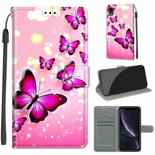 For iPhone XR Voltage Colored Drawing Magnetic Clasp Horizontal Flip PU Leather Case with Holder & Card Slots(C03 Gradient Pink Flying Butterflies) - More iPhone Cases by buy2fix | Online Shopping UK | buy2fix