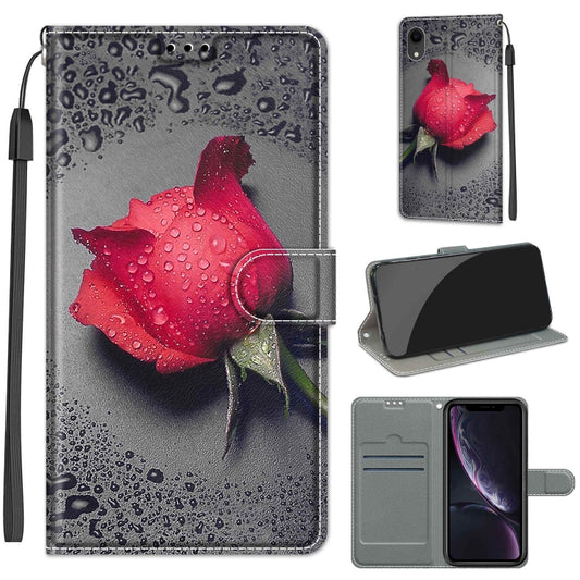 For iPhone XR Voltage Colored Drawing Magnetic Clasp Horizontal Flip PU Leather Case with Holder & Card Slots(C14 Black Water Drop Rose) - More iPhone Cases by buy2fix | Online Shopping UK | buy2fix