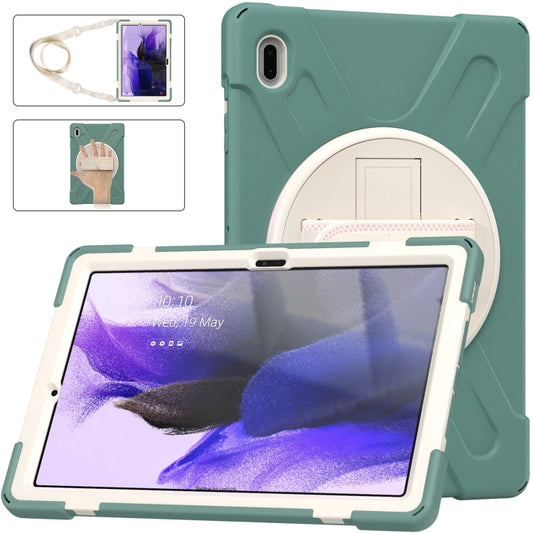 For Samsung Galaxy Tab S7 FE T730 / S7+ / S9+ /S8+ Silicone + PC Protective Case with Holder & Shoulder Strap(Emerald Green) - Other Galaxy Tab PC by buy2fix | Online Shopping UK | buy2fix