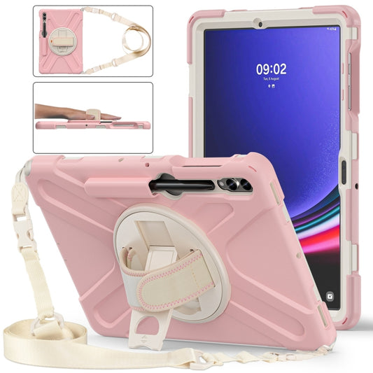 For Samsung Galaxy Tab S7 FE T730 / S7+ / S9+ /S8+ Silicone + PC Protective Case with Holder & Shoulder Strap(Rose Gold) - Other Galaxy Tab PC by buy2fix | Online Shopping UK | buy2fix