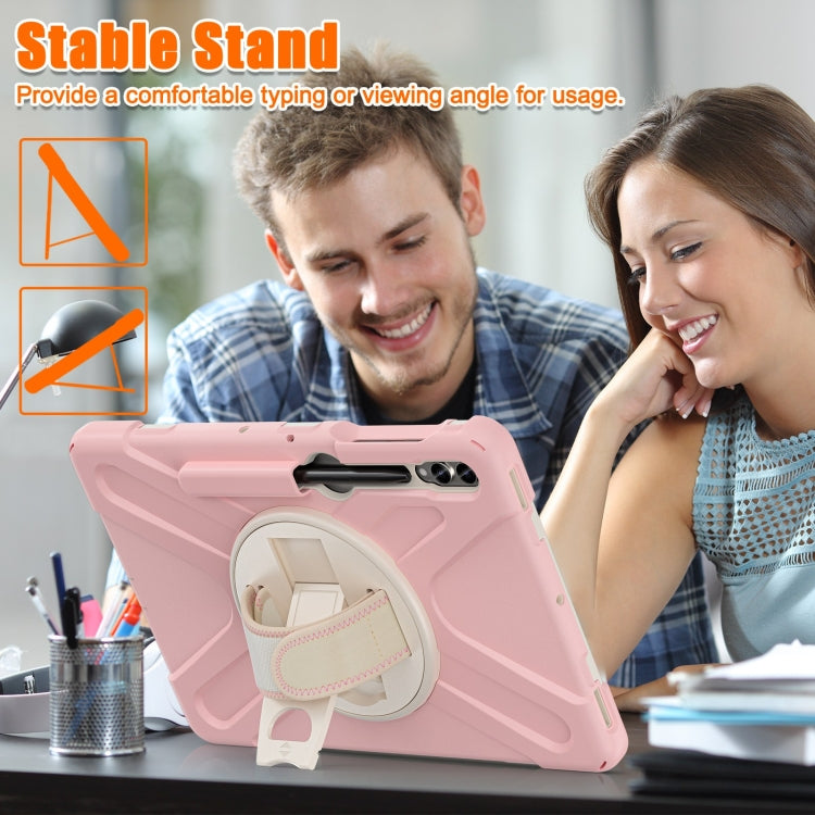 For Samsung Galaxy Tab S7 FE T730 / S7+ / S9+ /S8+ Silicone + PC Protective Case with Holder & Shoulder Strap(Rose Gold) - Other Galaxy Tab PC by buy2fix | Online Shopping UK | buy2fix