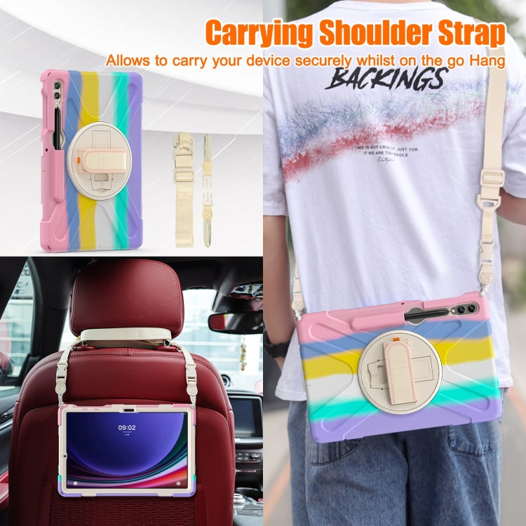 For Samsung Galaxy Tab S7 FE T730 / S7+ / S9+ /S8+ Silicone + PC Protective Case with Holder & Shoulder Strap(Colorful Pink) - Other Galaxy Tab PC by buy2fix | Online Shopping UK | buy2fix