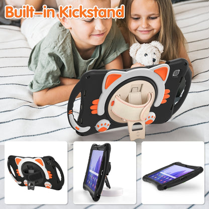 For Samsung Galaxy Tab A7 10.4 2020 SM-T500 Cute Cat King Kids Shockproof Silicone Tablet Case with Holder & Shoulder Strap & Handle(Black Orange) - Other Galaxy Tab PC by buy2fix | Online Shopping UK | buy2fix