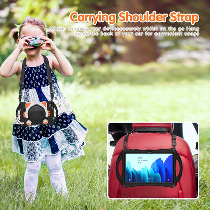 For Samsung Galaxy Tab A7 10.4 2020 SM-T500 Cute Cat King Kids Shockproof Silicone Tablet Case with Holder & Shoulder Strap & Handle(Black Orange) - Other Galaxy Tab PC by buy2fix | Online Shopping UK | buy2fix