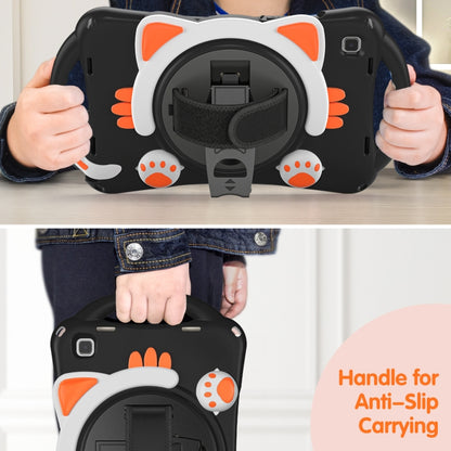 For Samsung Galaxy Tab A7 10.4 2020 SM-T500 Cute Cat King Kids Shockproof Silicone Tablet Case with Holder & Shoulder Strap & Handle(Black Orange) - Other Galaxy Tab PC by buy2fix | Online Shopping UK | buy2fix