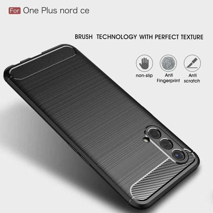 For OnePlus Nord CE 5G Brushed Texture Carbon Fiber TPU Case(Red) - OnePlus Cases by buy2fix | Online Shopping UK | buy2fix