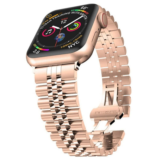 Man Five Beads Stainless Steel Watch Band, Width: 22mm For Apple Watch Ultra 49mm&Watch Ultra 2 49mm / Series 9&8&7 45mm / SE 3&SE 2&6&SE&5&4 44mm / 3&2&1 42mm(Rose Gold) by buy2fix