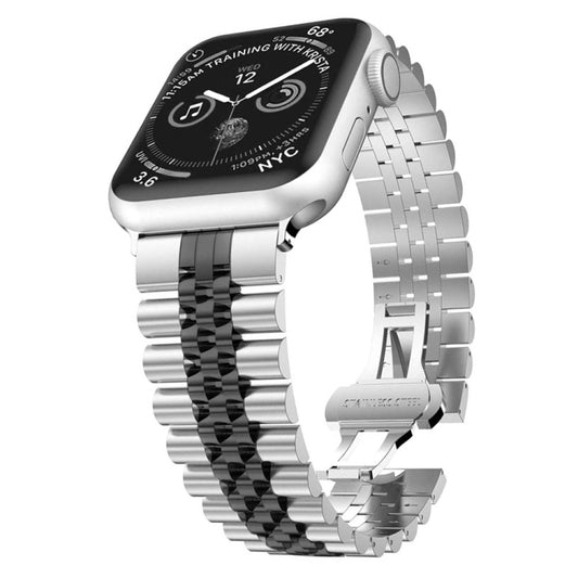 Man Five Beads Stainless Steel Watch Band, Width: 22mm For Apple Watch Ultra 49mm&Watch Ultra 2 49mm / Series 9&8&7 45mm / SE 3&SE 2&6&SE&5&4 44mm / 3&2&1 42mm(Silver + Black) by buy2fix