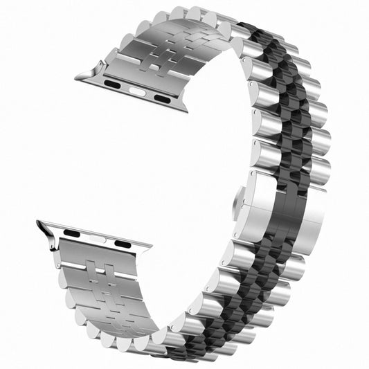 Man Five Beads Stainless Steel Watch Band, Width: 22mm For Apple Watch Ultra 49mm&Watch Ultra 2 49mm / Series 9&8&7 45mm / SE 3&SE 2&6&SE&5&4 44mm / 3&2&1 42mm(Silver + Black) by buy2fix