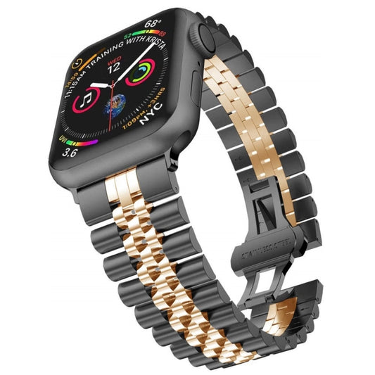 Man Five Beads Stainless Steel Watch Band, Width: 22mm For Apple Watch Ultra 49mm&Watch Ultra 2 49mm / Series 9&8&7 45mm / SE 3&SE 2&6&SE&5&4 44mm / 3&2&1 42mm(Black + Rose Gold) by buy2fix