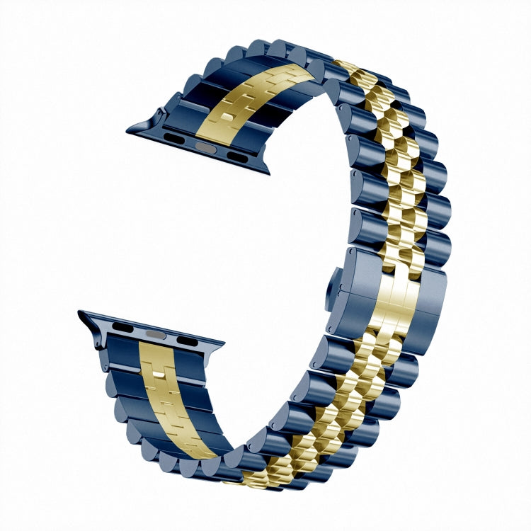 Man Five Beads Stainless Steel Watch Band, Width: 22mm For Apple Watch Ultra 49mm&Watch Ultra 2 49mm / Series 9&8&7 45mm / SE 3&SE 2&6&SE&5&4 44mm / 3&2&1 42mm(Blue + Gold) - Watch Bands by buy2fix | Online Shopping UK | buy2fix