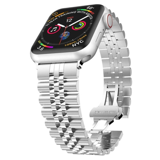 Man Five Beads Stainless Steel Watch Band, Width: 22mm For Apple Watch Series 9&8&7 41mm / SE 3&SE 2&6&SE&5&4 40mm / 3&2&1 38mm(Silver) - Watch Bands by buy2fix | Online Shopping UK | buy2fix