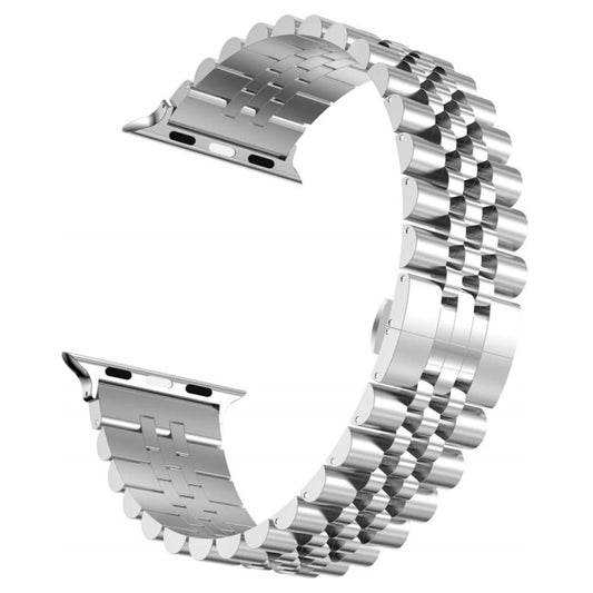 Man Five Beads Stainless Steel Watch Band, Width: 22mm For Apple Watch Series 9&8&7 41mm / SE 3&SE 2&6&SE&5&4 40mm / 3&2&1 38mm(Silver) - Watch Bands by buy2fix | Online Shopping UK | buy2fix