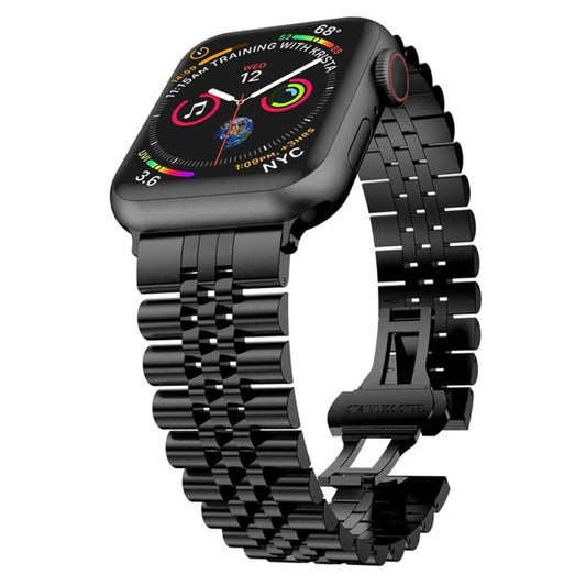 Man Five Beads Stainless Steel Watch Band, Width: 22mm For Apple Watch Series 9&8&7 41mm / SE 3&SE 2&6&SE&5&4 40mm / 3&2&1 38mm(Black) by buy2fix