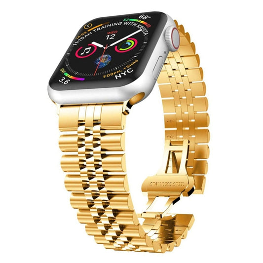 Man Five Beads Stainless Steel Watch Band, Width: 22mm For Apple Watch Series 9&8&7 41mm / SE 3&SE 2&6&SE&5&4 40mm / 3&2&1 38mm(Gold) by buy2fix