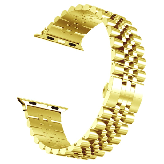 Man Five Beads Stainless Steel Watch Band, Width: 22mm For Apple Watch Series 9&8&7 41mm / SE 3&SE 2&6&SE&5&4 40mm / 3&2&1 38mm(Gold) by buy2fix