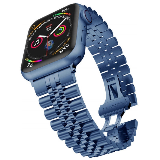 Man Five Beads Stainless Steel Watch Band, Width: 22mm For Apple Watch Series 9&8&7 41mm / SE 3&SE 2&6&SE&5&4 40mm / 3&2&1 38mm(Blue) by buy2fix