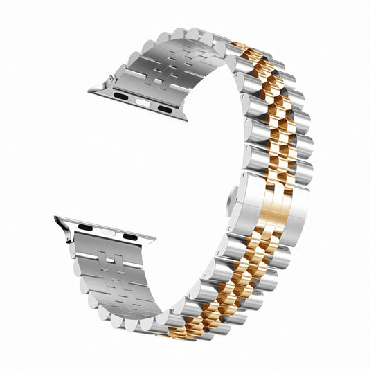 Man Five Beads Stainless Steel Watch Band, Width: 22mm For Apple Watch Series 9&8&7 41mm / SE 3&SE 2&6&SE&5&4 40mm / 3&2&1 38mm(Silver + Rose Gold) - Watch Bands by buy2fix | Online Shopping UK | buy2fix