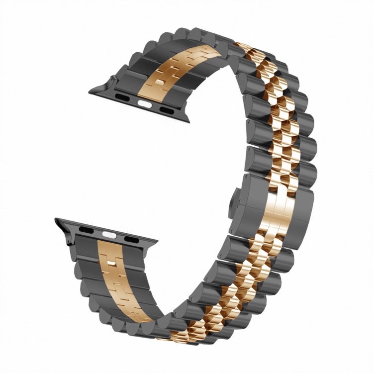 Man Five Beads Stainless Steel Watch Band, Width: 22mm For Apple Watch Series 9&8&7 41mm / SE 3&SE 2&6&SE&5&4 40mm / 3&2&1 38mm(Black + Rose Gold) - Watch Bands by buy2fix | Online Shopping UK | buy2fix