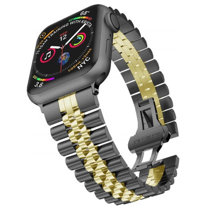 Man Five Beads Stainless Steel Watch Band, Width: 22mm For Apple Watch Series 9&8&7 41mm / SE 3&SE 2&6&SE&5&4 40mm / 3&2&1 38mm(Black + Gold) by buy2fix