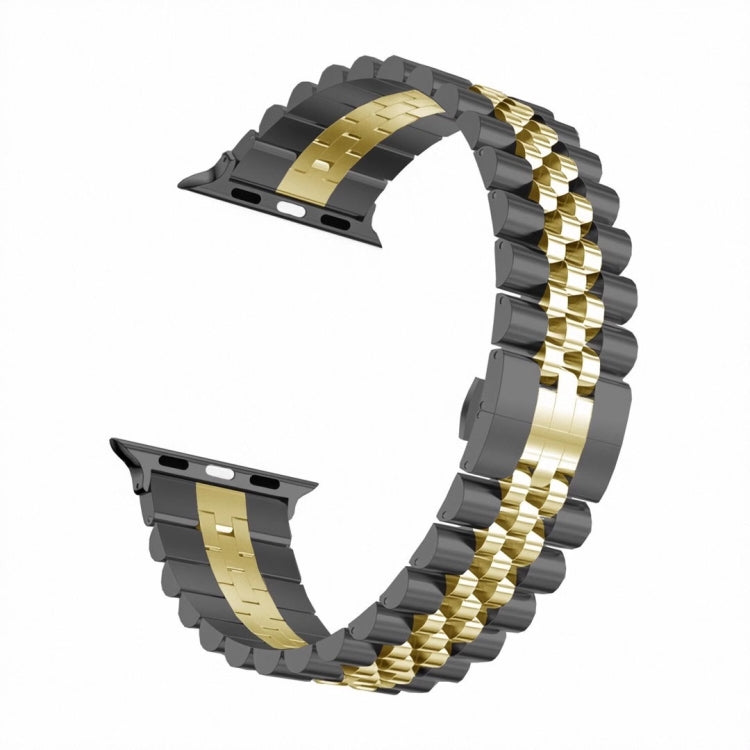 Man Five Beads Stainless Steel Watch Band, Width: 22mm For Apple Watch Series 9&8&7 41mm / SE 3&SE 2&6&SE&5&4 40mm / 3&2&1 38mm(Black + Gold) by buy2fix