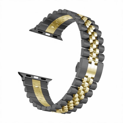 Man Five Beads Stainless Steel Watch Band, Width: 22mm For Apple Watch Series 9&8&7 41mm / SE 3&SE 2&6&SE&5&4 40mm / 3&2&1 38mm(Black + Gold) by buy2fix