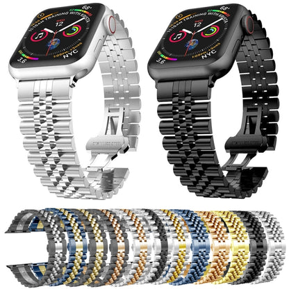 Man Five Beads Stainless Steel Watch Band, Width: 22mm For Apple Watch Series 9&8&7 41mm / SE 3&SE 2&6&SE&5&4 40mm / 3&2&1 38mm(Gold) by buy2fix