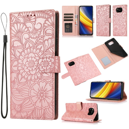 For Xiaomi POCO X3 NFC / X3 Pro / X3 Skin Feel Embossed Sunflower Horizontal Flip Leather Case with Holder & Card Slots & Wallet & Lanyard(Rose Gold) - Xiaomi Cases by buy2fix | Online Shopping UK | buy2fix