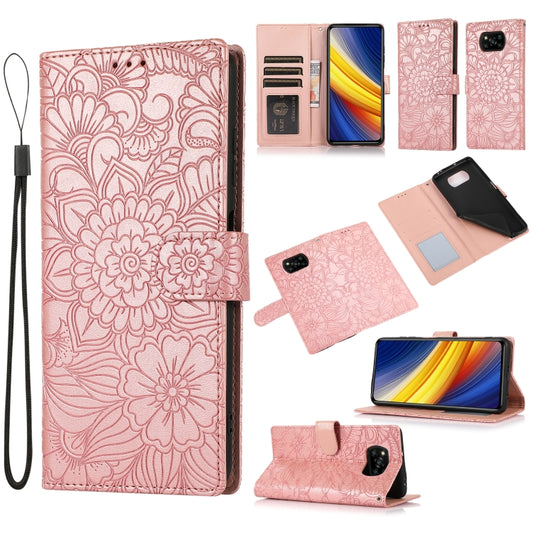 For Xiaomi POCO X3 NFC / X3 Pro / X3 Skin Feel Embossed Sunflower Horizontal Flip Leather Case with Holder & Card Slots & Wallet & Lanyard(Rose Gold) - Xiaomi Cases by buy2fix | Online Shopping UK | buy2fix
