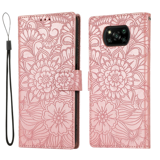 For Xiaomi POCO X3 NFC / X3 Pro / X3 Skin Feel Embossed Sunflower Horizontal Flip Leather Case with Holder & Card Slots & Wallet & Lanyard(Rose Gold) - Xiaomi Cases by buy2fix | Online Shopping UK | buy2fix