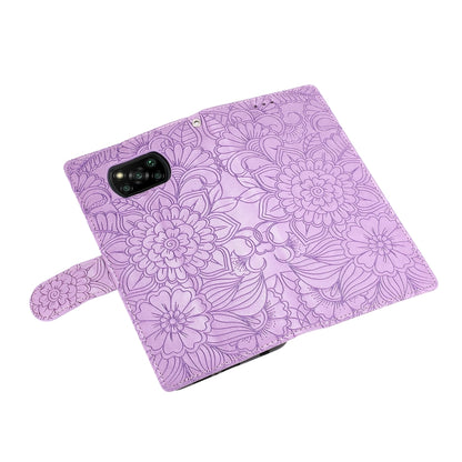 For Xiaomi POCO X3 NFC / X3 Pro / X3 Skin Feel Embossed Sunflower Horizontal Flip Leather Case with Holder & Card Slots & Wallet & Lanyard(Purple) - Xiaomi Cases by buy2fix | Online Shopping UK | buy2fix