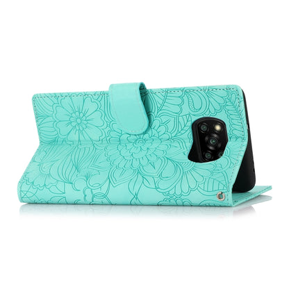 For Xiaomi POCO X3 NFC / X3 Pro / X3 Skin Feel Embossed Sunflower Horizontal Flip Leather Case with Holder & Card Slots & Wallet & Lanyard(Green) - Xiaomi Cases by buy2fix | Online Shopping UK | buy2fix