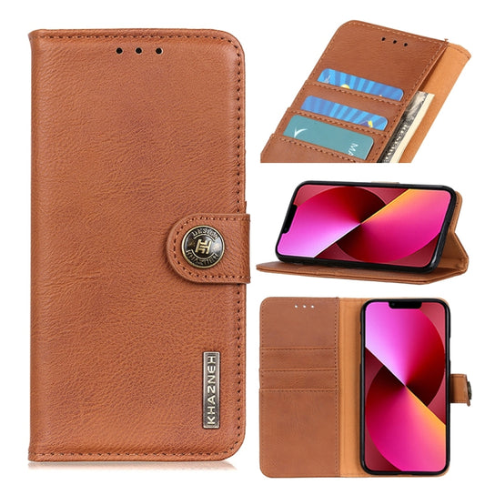 For iPhone 13 KHAZNEH Cowhide Texture Horizontal Flip Leather Case with Holder & Card Slots & Wallet(Brown) - iPhone 13 Cases by buy2fix | Online Shopping UK | buy2fix