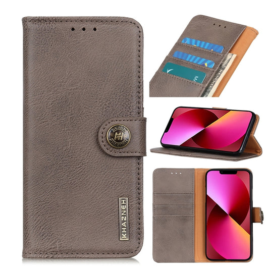 For iPhone 13 KHAZNEH Cowhide Texture Horizontal Flip Leather Case with Holder & Card Slots & Wallet(Khaki) - iPhone 13 Cases by buy2fix | Online Shopping UK | buy2fix