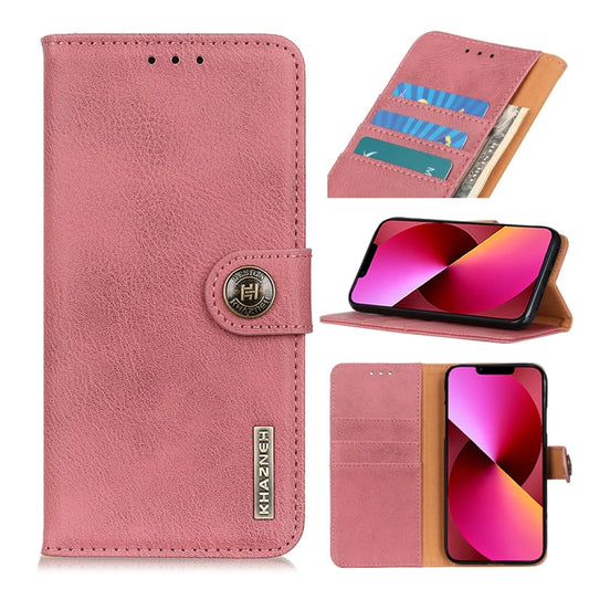 For iPhone 13 KHAZNEH Cowhide Texture Horizontal Flip Leather Case with Holder & Card Slots & Wallet(Pink) - iPhone 13 Cases by buy2fix | Online Shopping UK | buy2fix
