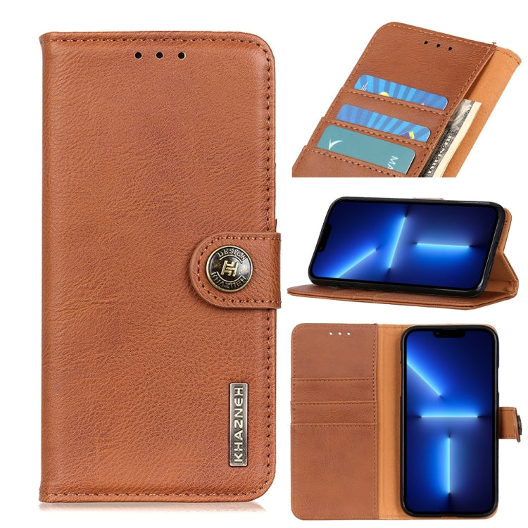 For iPhone 13 Pro KHAZNEH Cowhide Texture Horizontal Flip Leather Case with Holder & Card Slots & Wallet (Brown) - iPhone 13 Pro Cases by buy2fix | Online Shopping UK | buy2fix