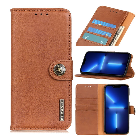 For iPhone 13 Pro KHAZNEH Cowhide Texture Horizontal Flip Leather Case with Holder & Card Slots & Wallet (Brown) - iPhone 13 Pro Cases by buy2fix | Online Shopping UK | buy2fix