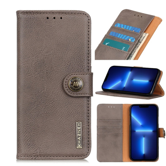 For iPhone 13 Pro KHAZNEH Cowhide Texture Horizontal Flip Leather Case with Holder & Card Slots & Wallet (Khaki) - iPhone 13 Pro Cases by buy2fix | Online Shopping UK | buy2fix