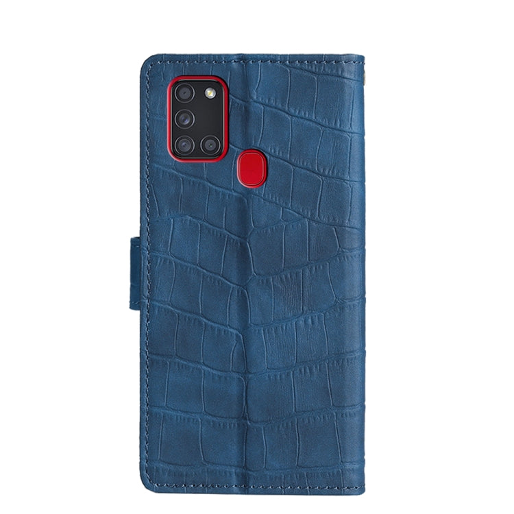 For Samsung Galaxy A21s Skin Feel Crocodile Texture Magnetic Clasp Horizontal Flip PU Leather Case with Holder & Card Slots & Wallet(Blue) by buy2fix