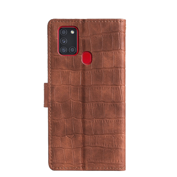 For Samsung Galaxy A21s Skin Feel Crocodile Texture Magnetic Clasp Horizontal Flip PU Leather Case with Holder & Card Slots & Wallet(Brown) by buy2fix