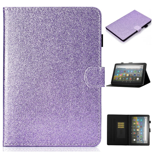For Amazon Fire HD 10 (2021) Glitter Powder Horizontal Flip Leather Case with Card Slots & Holder & Sleep / Wake-up Function(Purple) - Amazon by buy2fix | Online Shopping UK | buy2fix