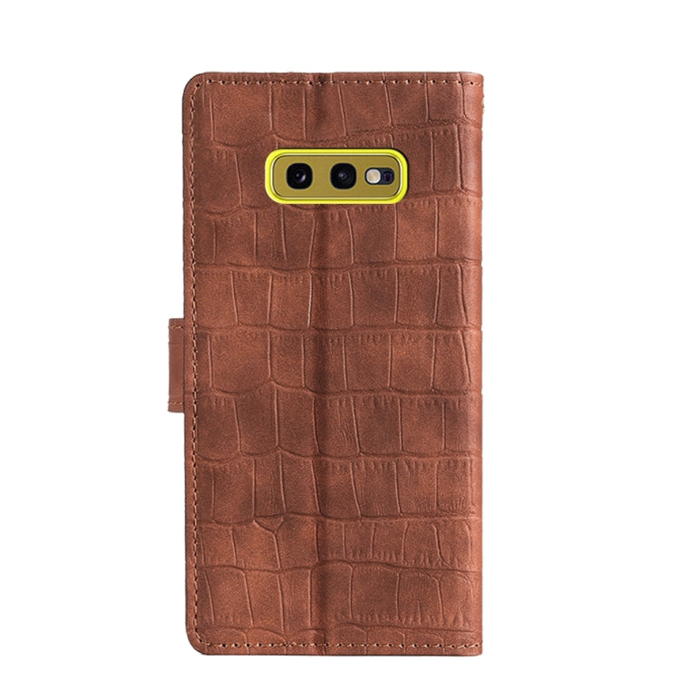 For Samsung Galaxy S10e Skin Feel Crocodile Texture Magnetic Clasp Horizontal Flip PU Leather Case with Holder & Card Slots & Wallet(Brown) by buy2fix