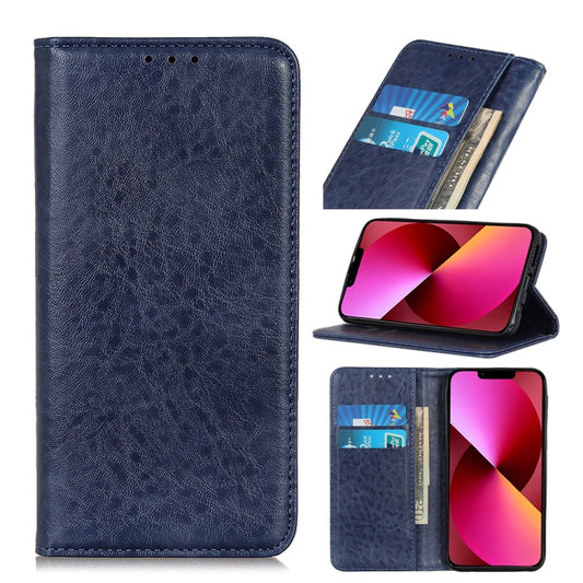 For iPhone 13 Magnetic Crazy Horse Texture Horizontal Flip Leather Case with Holder & Card Slots & Wallet(Blue) - iPhone 13 Cases by buy2fix | Online Shopping UK | buy2fix
